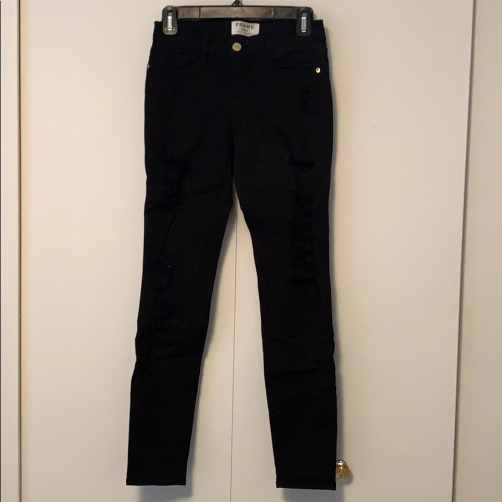Frame Denim Black Distressed Jeans size 25